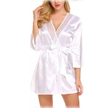 Charger l'image dans la galerie, Kimono Satin Court Sexy – Peignoir Femme Col V Élégant | Robe Nuit Été