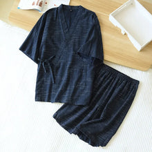 Charger l'image dans la galerie, Jinbei Homme Coton Rayé Jacquard Manches Courtes – Pyjama Japonais Été
