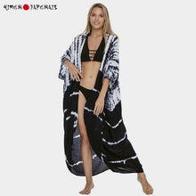 Charger l'image dans la galerie, CARDIGAN KIMONO BOHÈME NOIR BLANC ZEBRE POUR FEMME, kimono d'été stylé.