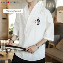 Charger l'image dans la galerie, Chemise Homme Nokori en lin coton, style kimono, classique de la mode japonaise, parfaite pour un look décontracté.