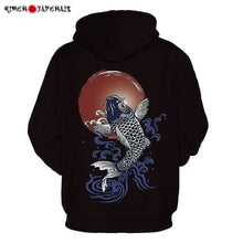 Charger l'image dans la galerie, Hoodie Koi noir avec motif de carpes koï, alliant confort et style, disponible chez Kimonos Japonais.