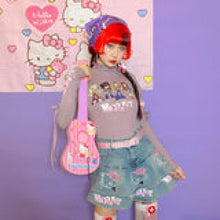 Charger l'image dans la galerie, JUPE KAWAII STYLE KITTY EN DENIM - Kimono Japonais