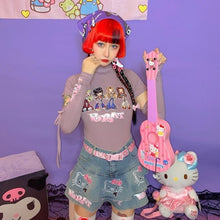 Charger l'image dans la galerie, JUPE KAWAII STYLE KITTY EN DENIM - Kimono Japonais