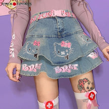Charger l'image dans la galerie, JUPE KAWAII STYLE KITTY EN DENIM - Kimono Japonais