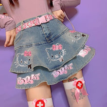Charger l'image dans la galerie, JUPE KAWAII STYLE KITTY EN DENIM - Kimono Japonais