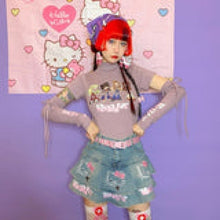 Charger l'image dans la galerie, JUPE KAWAII STYLE KITTY EN DENIM - Kimono Japonais
