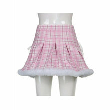 Charger l'image dans la galerie, JUPE PRINCESSE KAWAII EN FOURRURE À CARREAUX BLEUS - Kimono Japonais