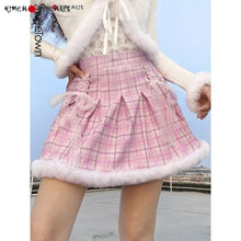 Charger l'image dans la galerie, JUPE PRINCESSE KAWAII EN FOURRURE À CARREAUX BLEUS - Kimono Japonais