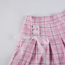 Charger l'image dans la galerie, JUPE PRINCESSE KAWAII EN FOURRURE À CARREAUX BLEUS - Kimono Japonais