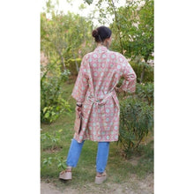 Charger l'image dans la galerie, Kaarigari X Amy Silk Kimono Jacket - Lollipop with rainbow-inspired patterns, digital dot art, and a loose, flowing silhouette for versatile wear.