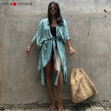 Charger l'image dans la galerie, Kimono bohème vert lagon pour femmes, élégant et léger.