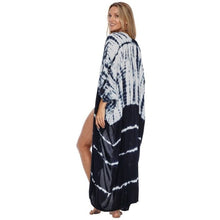 Charger l'image dans la galerie, KIMONO D’ÉTÉ NOIR FUSAIN Cardigan kimono noir à manches évasées, col V et ceinture ajustable, parfait pour un look bohème d'été.
