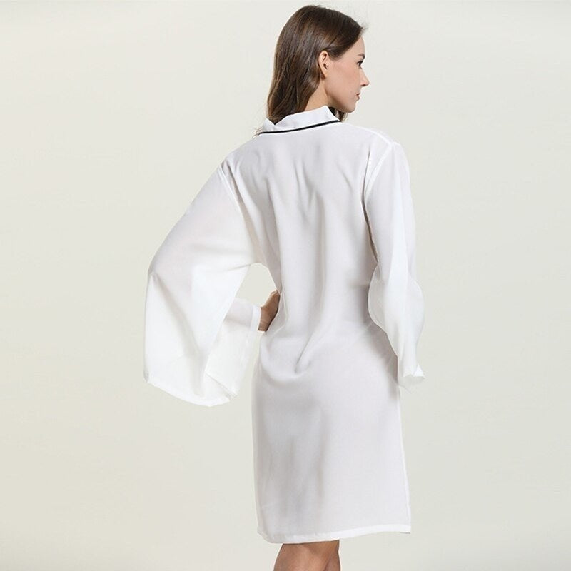 3/4 Sleeve White Satin Robe - Youmita - La Femme Dangereuse