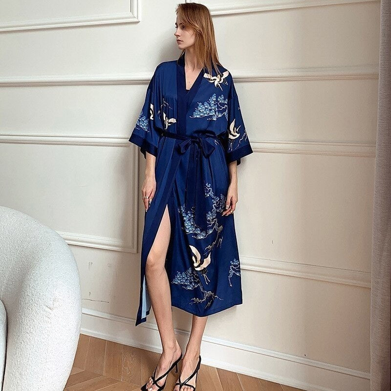 KIMONO FEMME BLEU NUIT GRUE - Kimono Japonais