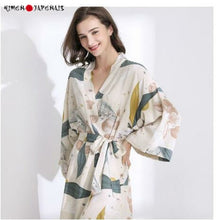 Charger l'image dans la galerie, Kimono Femme Satin Blanc Nature Japonaise - Kimono Japonais