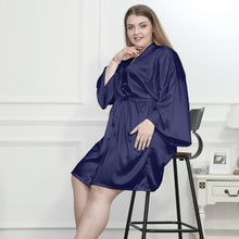 Charger l'image dans la galerie, Kimono Femme Satin Bleu Soyeux - Kimono Japonais