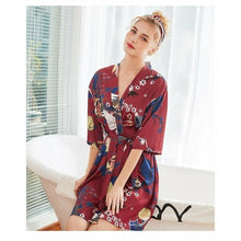 Charger l'image dans la galerie, Kimono Femme Satin Bordeaux Sakura - Kimono Japonais