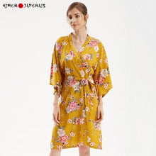Charger l'image dans la galerie, Kimono Femme Satin Jaune floral - Kimono Japonais
