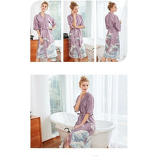 Charger l'image dans la galerie, Kimono Femme Satin Mauve Grues Japonaises - Kimono Japonais