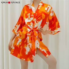 Charger l'image dans la galerie, Kimono Femme Satin Orange Peintures - Kimono Japonais