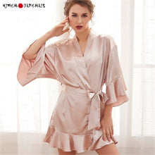 Charger l'image dans la galerie, Kimono Femme Satin Rose Romance - Kimono Japonais