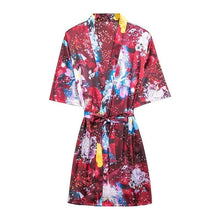 Charger l'image dans la galerie, Kimono Femme Satin Rouge Bouquet magique - Kimono Japonais