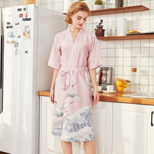 Charger l'image dans la galerie, Kimono Femme Satin Vague Japonaise - Kimono Japonais