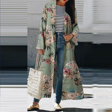 Charger l'image dans la galerie, KIMONO FEMME VERT FLORAL ELEGANCE – Kimono femme vert fleuri