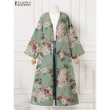 Charger l'image dans la galerie, KIMONO FEMME VERT FLORAL ELEGANCE – Kimono femme vert fleuri