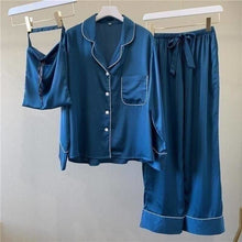 Charger l&#39;image dans la galerie, Pyjama Satin Pyjama Jinbei Femme Kimonojaponais Bleu XL 
