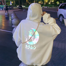 Charger l'image dans la galerie, Harajuku Cartoon Print Hoodie Women Loose Casual Reflective Material Long Sleeve Pullover Tops