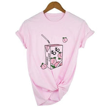 Charger l'image dans la galerie, T-shirts Arufabetto avec un motif de jus de pêche, parfaits pour apprendre le japonais de façon amusante !