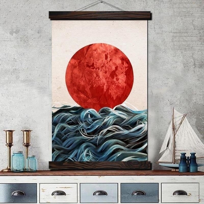 Tableau japonais Soleil couchant : toile déco zen carrée