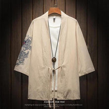 Charger l'image dans la galerie, Veste Kimono Broderie Japonaise en coton, avec broderies de dragon et grues, style haori, confort et élégance.