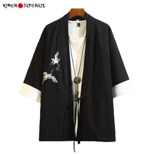 Charger l'image dans la galerie, Veste Kimono Broderie Japonaise en coton, ornée de grues, alliant confort et élégance pour un look tendance.