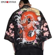 Charger l'image dans la galerie, Veste Kimono Dragon rouge Kimono Cardigan Haori mixte Kimonojaponais