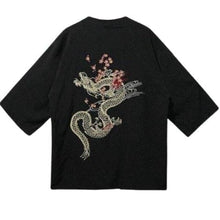 Charger l'image dans la galerie, Veste Kimono Femme Doragon Kimono Cardigan Haori mixte Kimonojaponais Noir