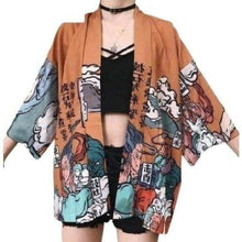 Charger l'image dans la galerie, Veste Kimono Femme Gaku marron au design manga, parfaite pour une touche streetwear moderne et décontractée.