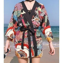 Charger l'image dans la galerie, Veste Kimono Femme Lotus Bleu Kimono Cardigan Haori mixte Kimonojaponais