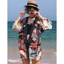 Charger l'image dans la galerie, Veste Kimono Femme Lotus Bleu Kimono Cardigan Haori mixte Kimonojaponais