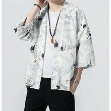 Charger l'image dans la galerie, Veste Kimono Grues en mer, un style décontracté avec des grues japonaises, parfaite sur un T-shirt.