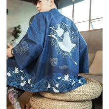 Charger l'image dans la galerie, Veste Kimono Grues et Vagues - Kimono Japonais