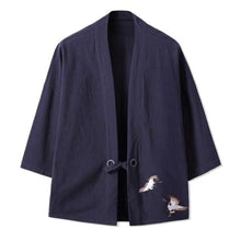 Charger l'image dans la galerie, Veste Kimono Homme Kyoto Kimonos Cardigan Street Mixte Kimonojaponais Marine L (Personne 57-64 Kgs)