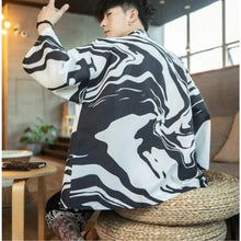 Charger l'image dans la galerie, VESTE KIMONO JAPONAISE VAGUES NOIRES - Kimono Japonais