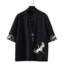 Charger l'image dans la galerie, Veste Kimono Kanpanyu élégante avec grues japonaises brodées, parfaite pour un look chic et décontracté.
