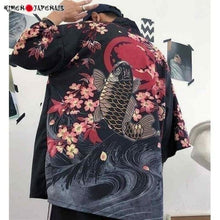 Charger l'image dans la galerie, Veste Kimono Koi & Fleurs Kimono Cardigan Haori mixte Kimonojaponais