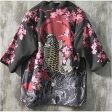 Charger l'image dans la galerie, Veste Kimono Koi & Fleurs Kimono Cardigan Haori mixte Kimono Japonais L