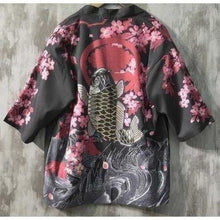Charger l'image dans la galerie, Veste Kimono Koi & Fleurs Kimono Cardigan Haori mixte Kimonojaponais M