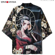 Charger l'image dans la galerie, Veste Kimono Santa Geisha, un cardigan élégant inspiré des geishas, parfait pour un style urbain chic.