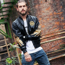 Charger l'image dans la galerie, VESTE SUKAJAN CUIR AILES ANGEL DORÉE NOIR - Kimono Japonais